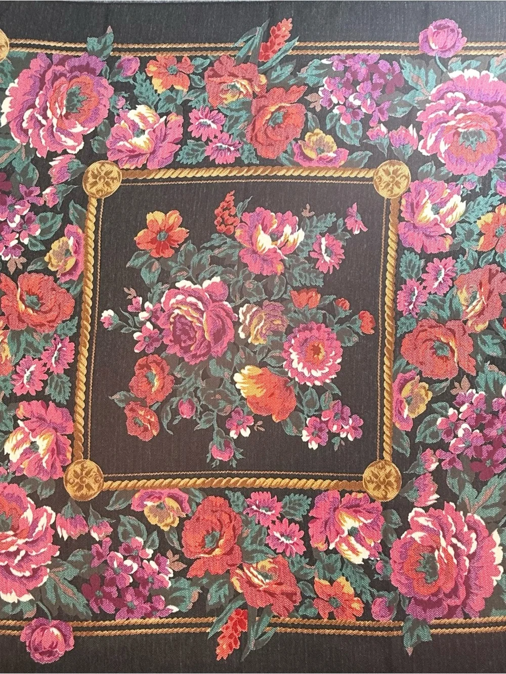 Vintage Floral Scarf Square Italy Cottagecore Boho Pink Red Black Wrap Academia